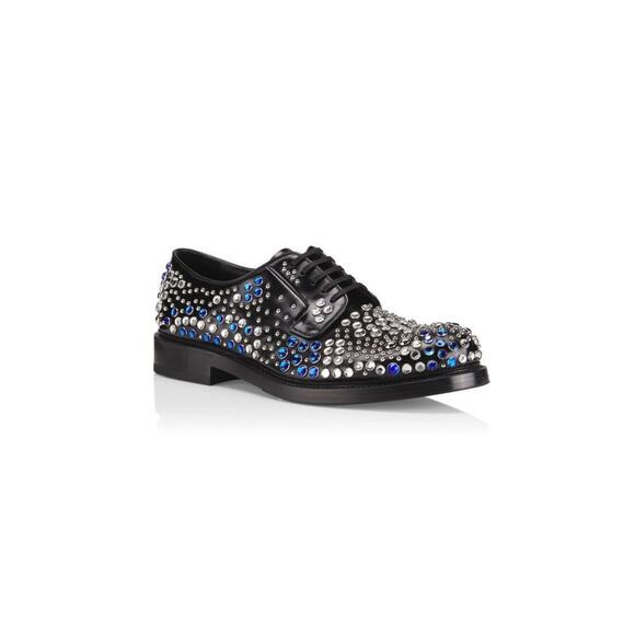 $2,750 NIB Prada Black Stud & Rhinestones Sparkling Leather Oxfords Shoes 8 D
